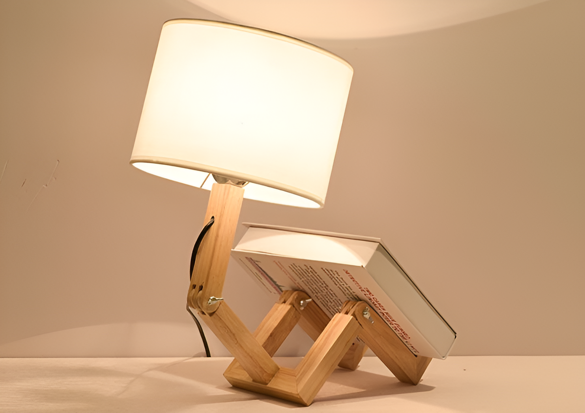 Flexibele robot bureaulamp van massief hout