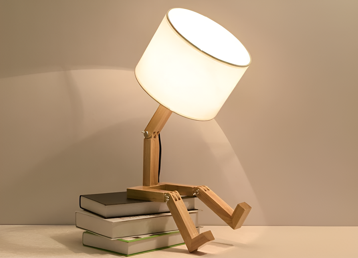 Flexibele robot bureaulamp van massief hout