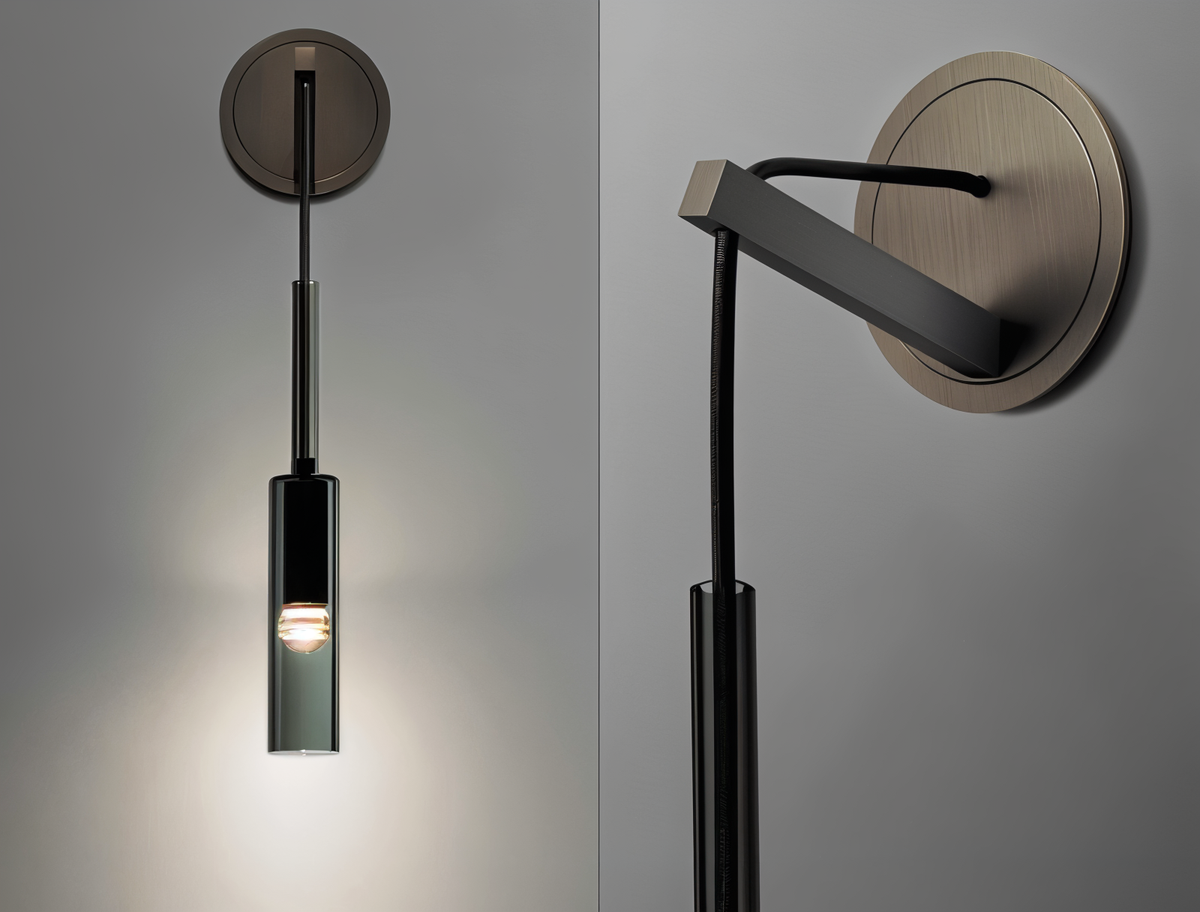 Minimalistische wandlamp met rookglas