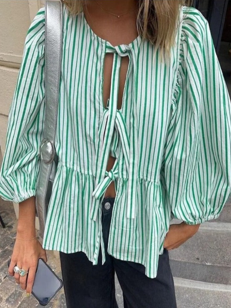 Geruite dames blouse met pofmouwen