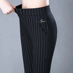 Rechte damesbroek met elastische hoge taille