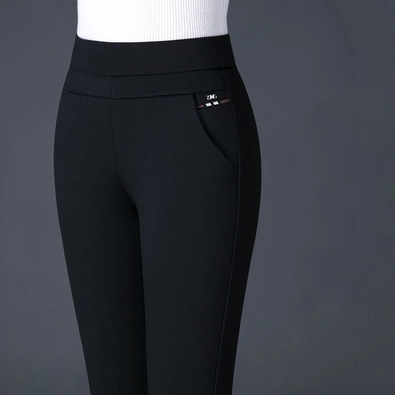 Rechte damesbroek met elastische hoge taille