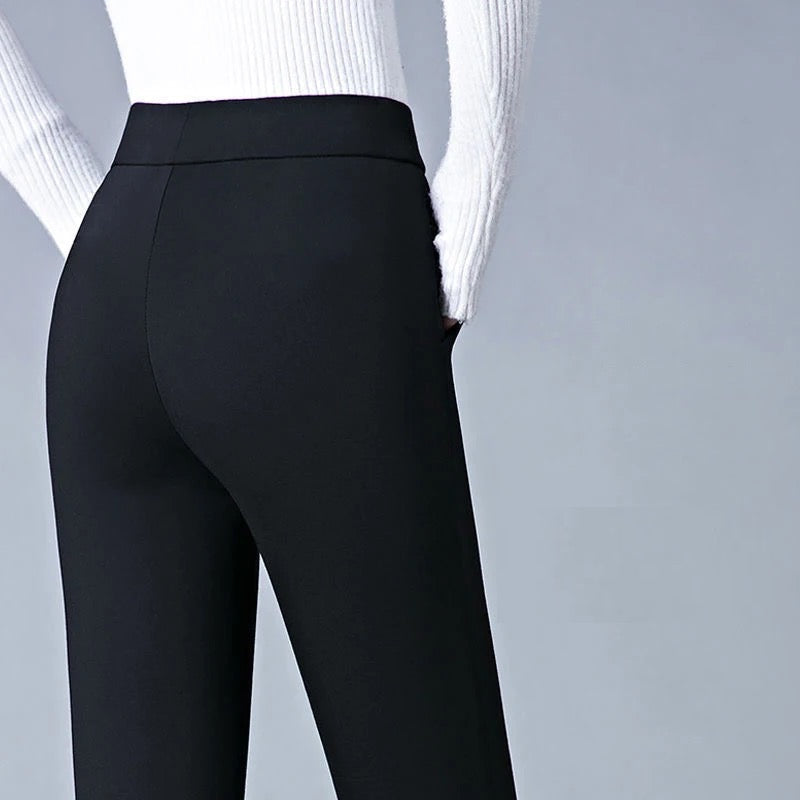 Rechte damesbroek met elastische hoge taille