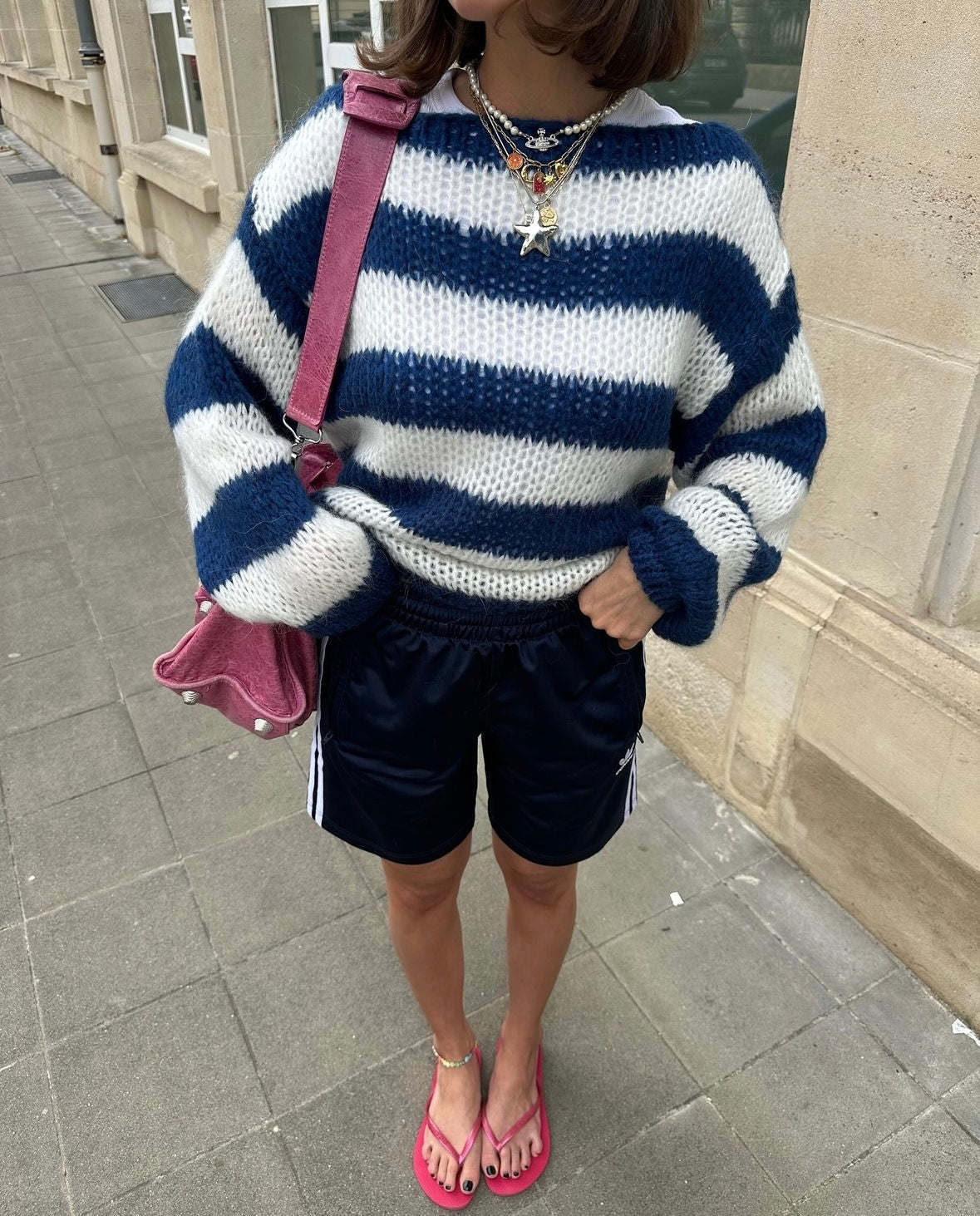 Gebreide en gestreepte oversized damestrui