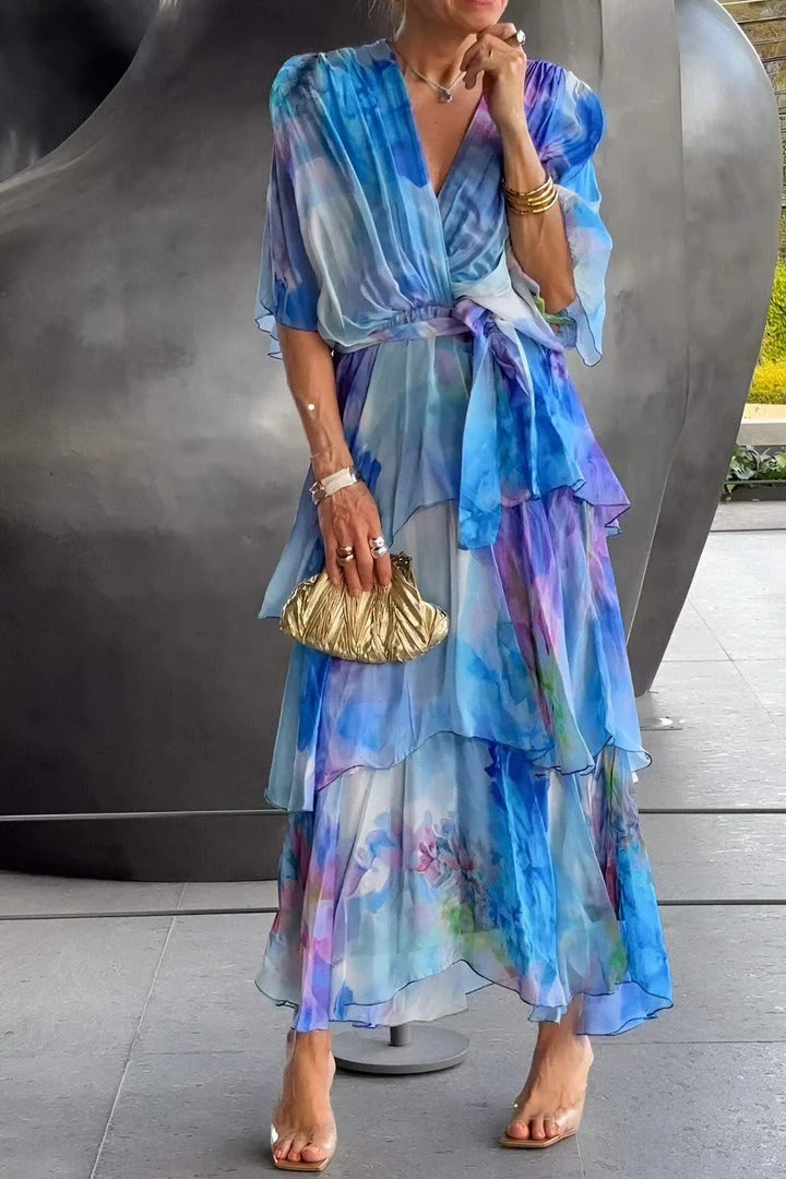 Geraldine | Lichte chiffon jurk met soepelvallende snit