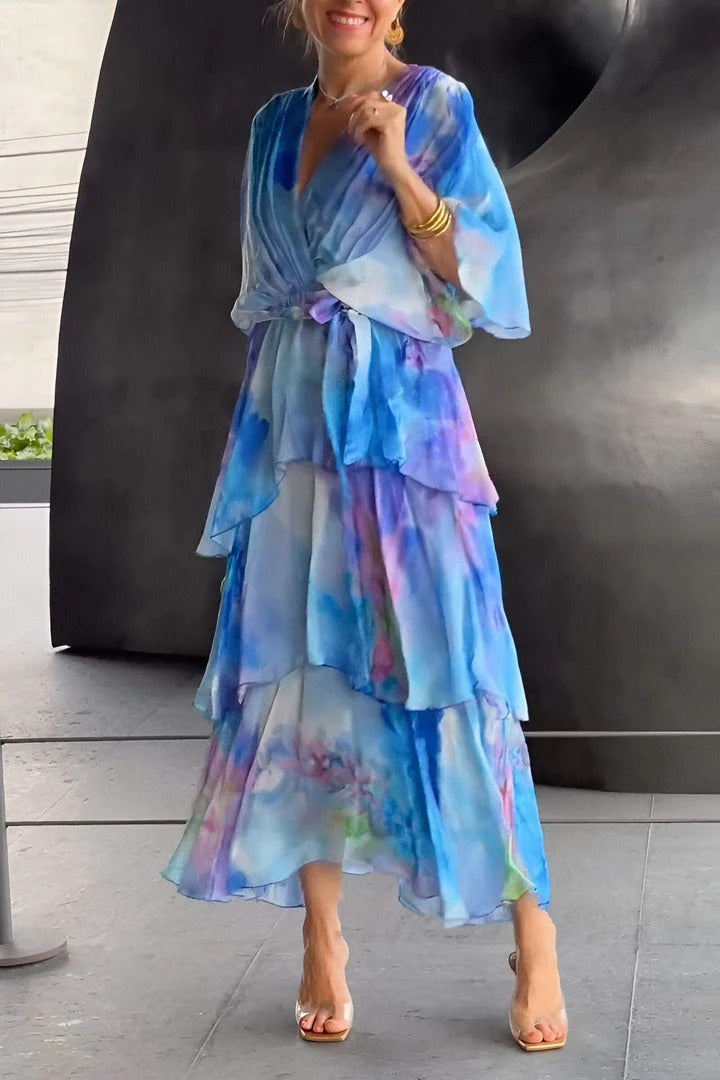 Geraldine | Lichte chiffon jurk met soepelvallende snit
