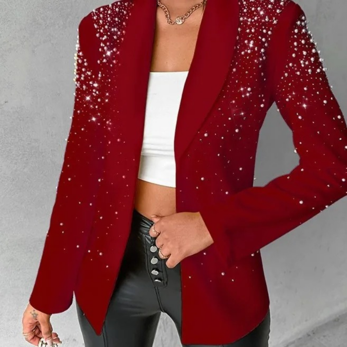 Slanke damesblazer met pareldetails