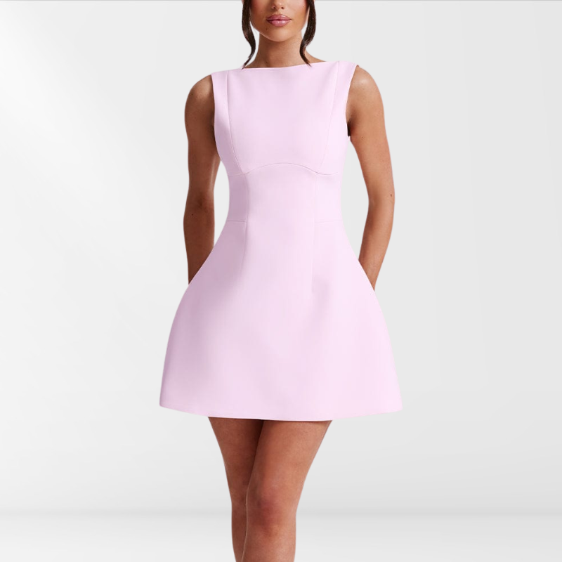 Mouwloze roze mini zomerjurk met halternek