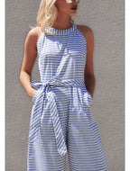Gestreepte dames jumpsuit met halternek