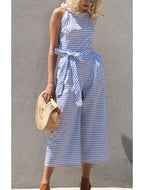 Gestreepte dames jumpsuit met halternek