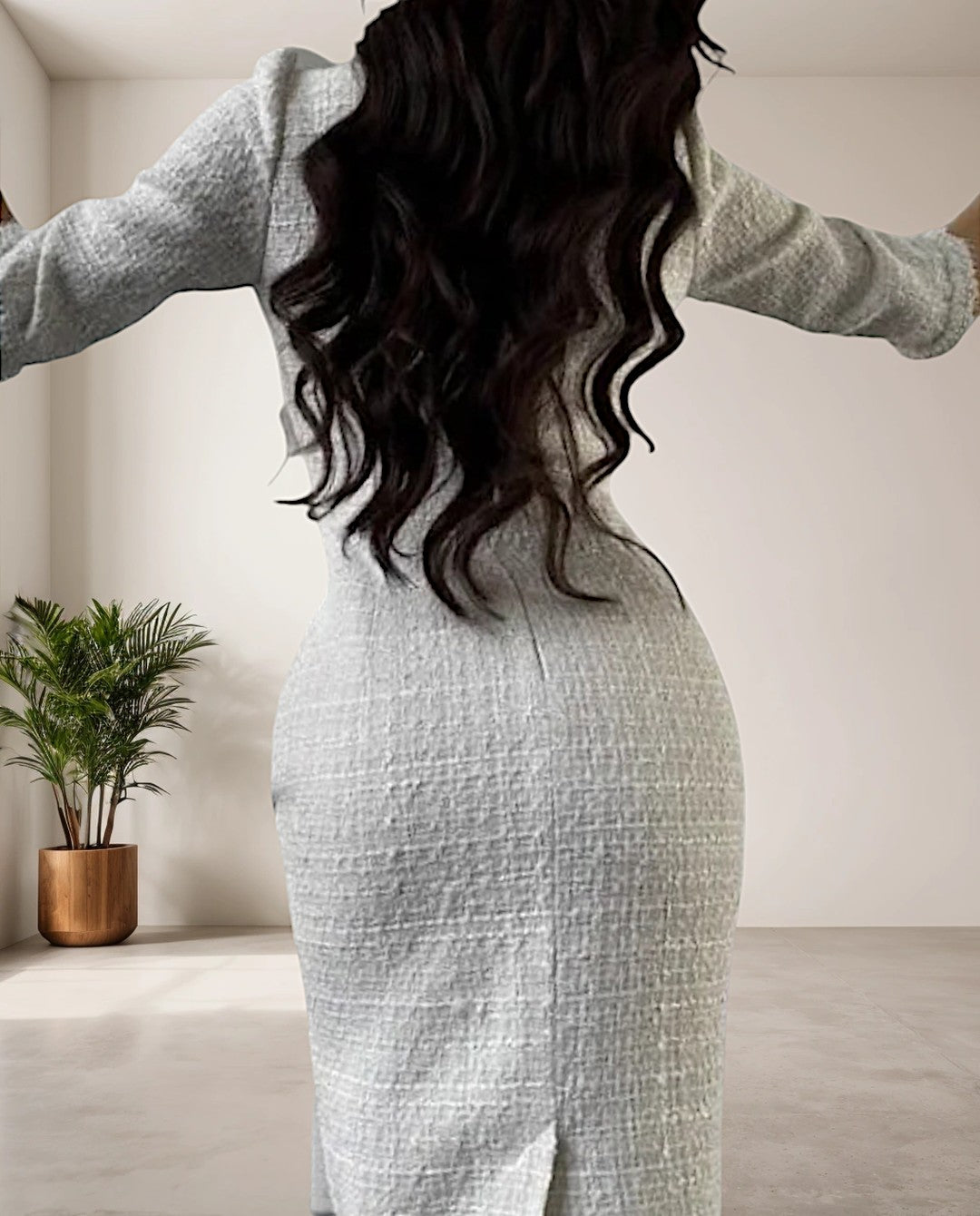 Chique witte tweed jurk met ronde hals
