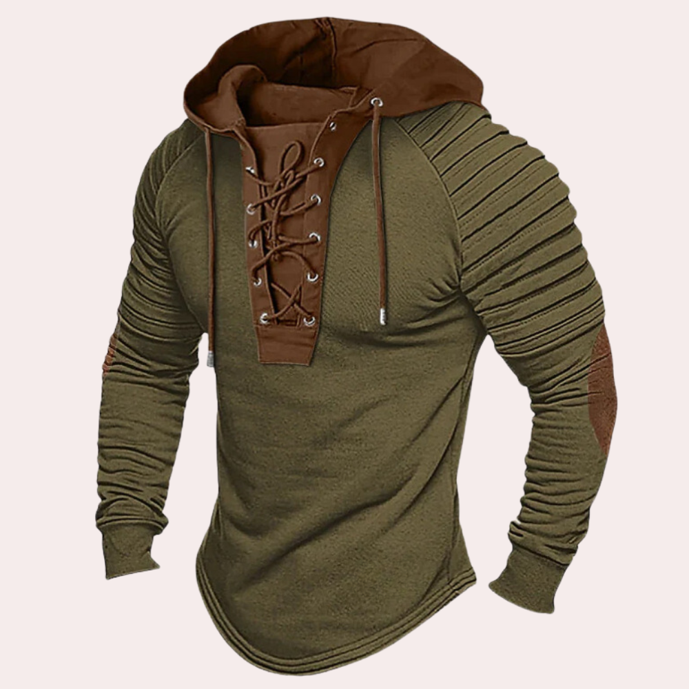 Heren sweatshirt met vetersluiting en capuchon
