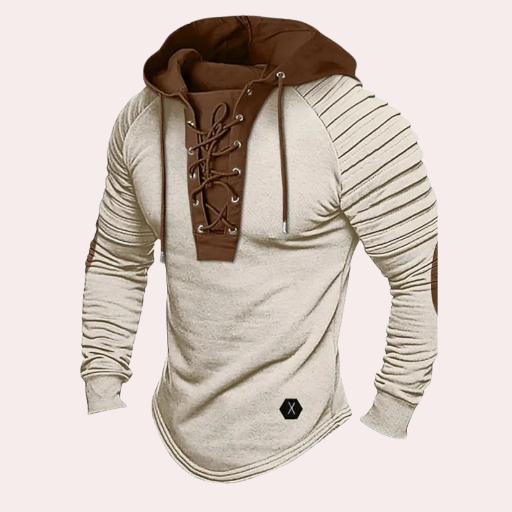 Heren sweatshirt met vetersluiting en capuchon