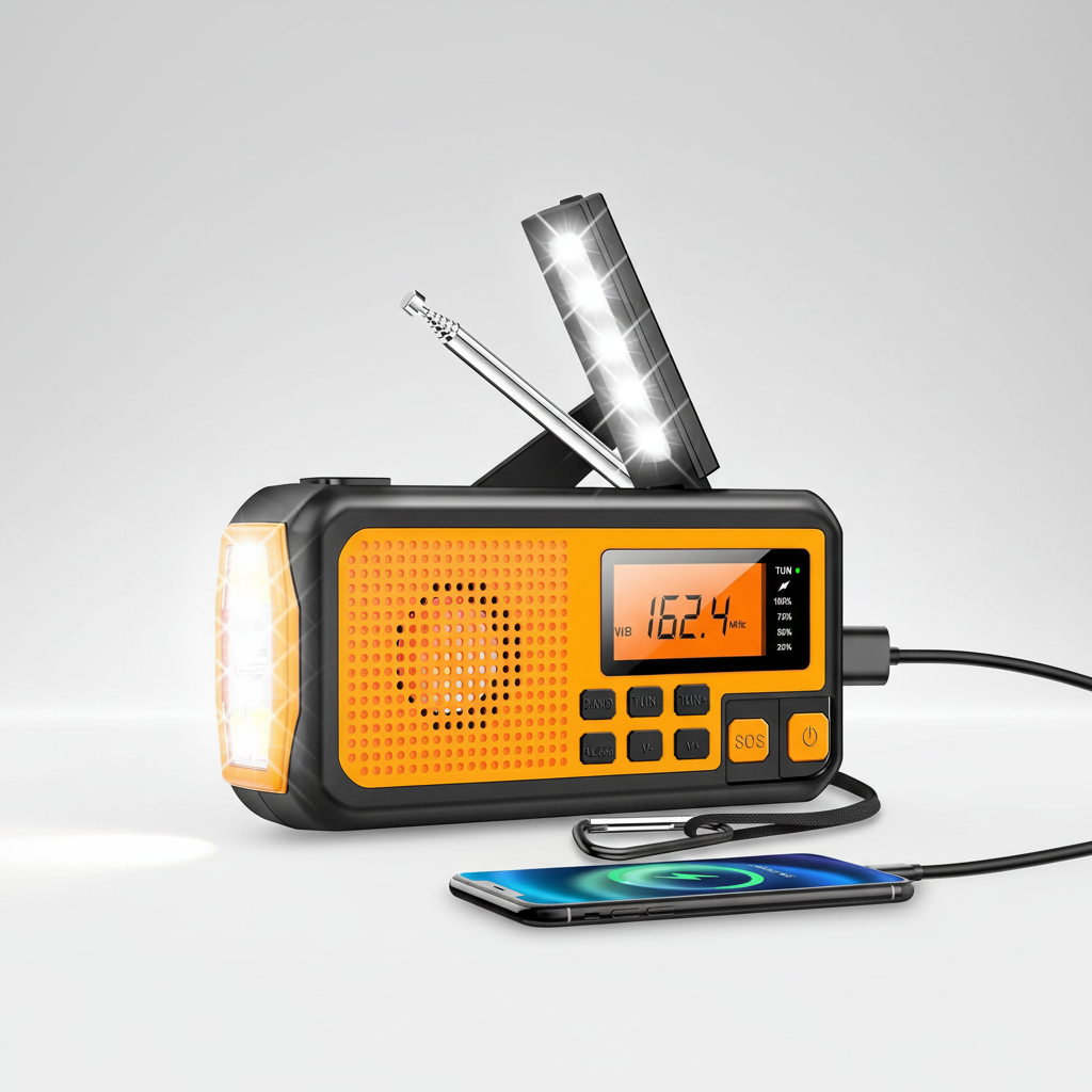 Compacte noodradio met zonnepaneel