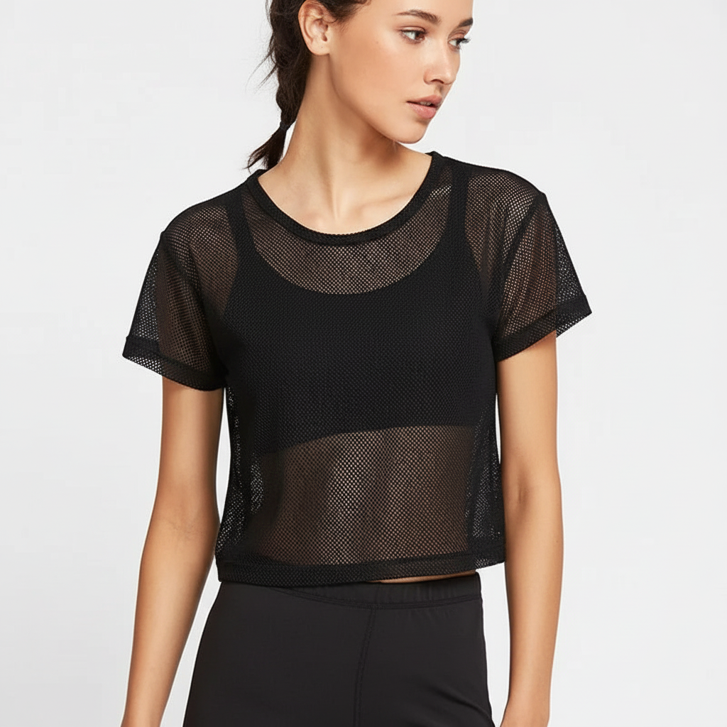 Mesh-trainingsshirt met korte mouwen