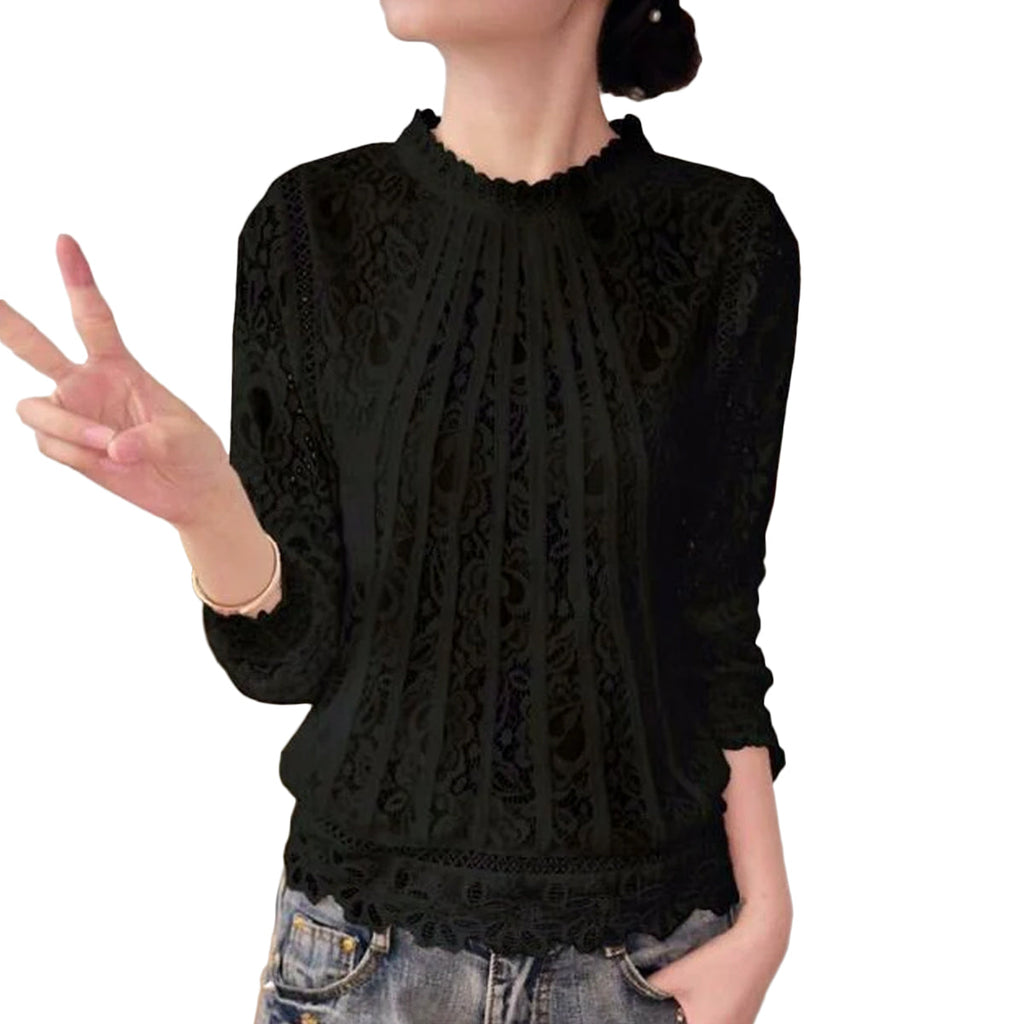 Kanten damesblouse met lange mouwen