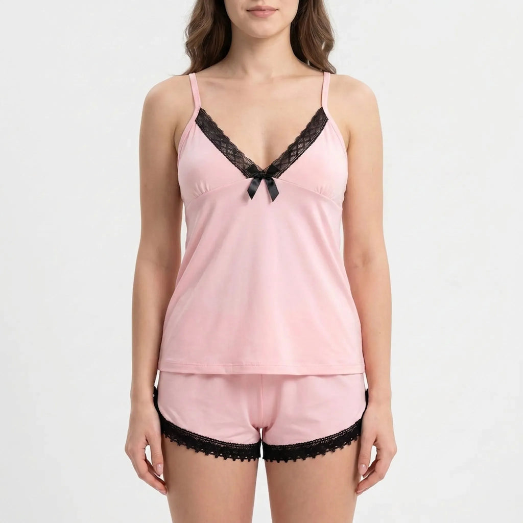 Korte pyjamaset met kant