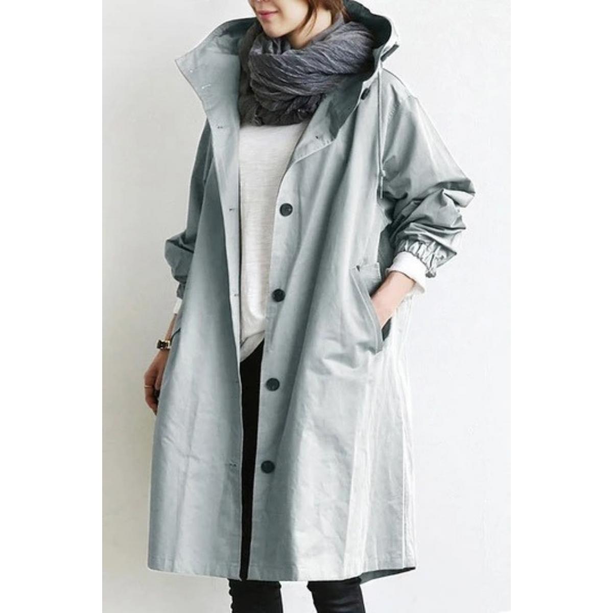 Lange dames trenchcoat met capuchon – Noor