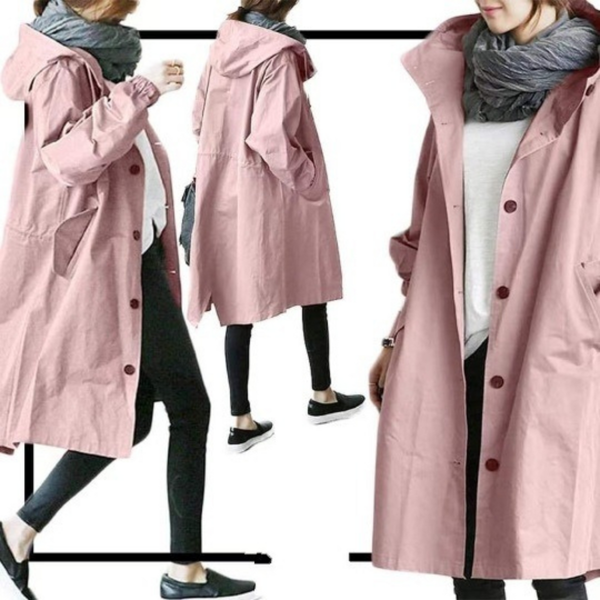 Lange dames trenchcoat met capuchon – Noor