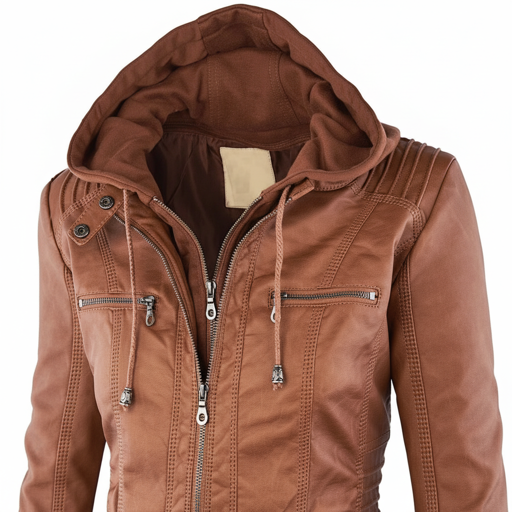 Leren jack met hood