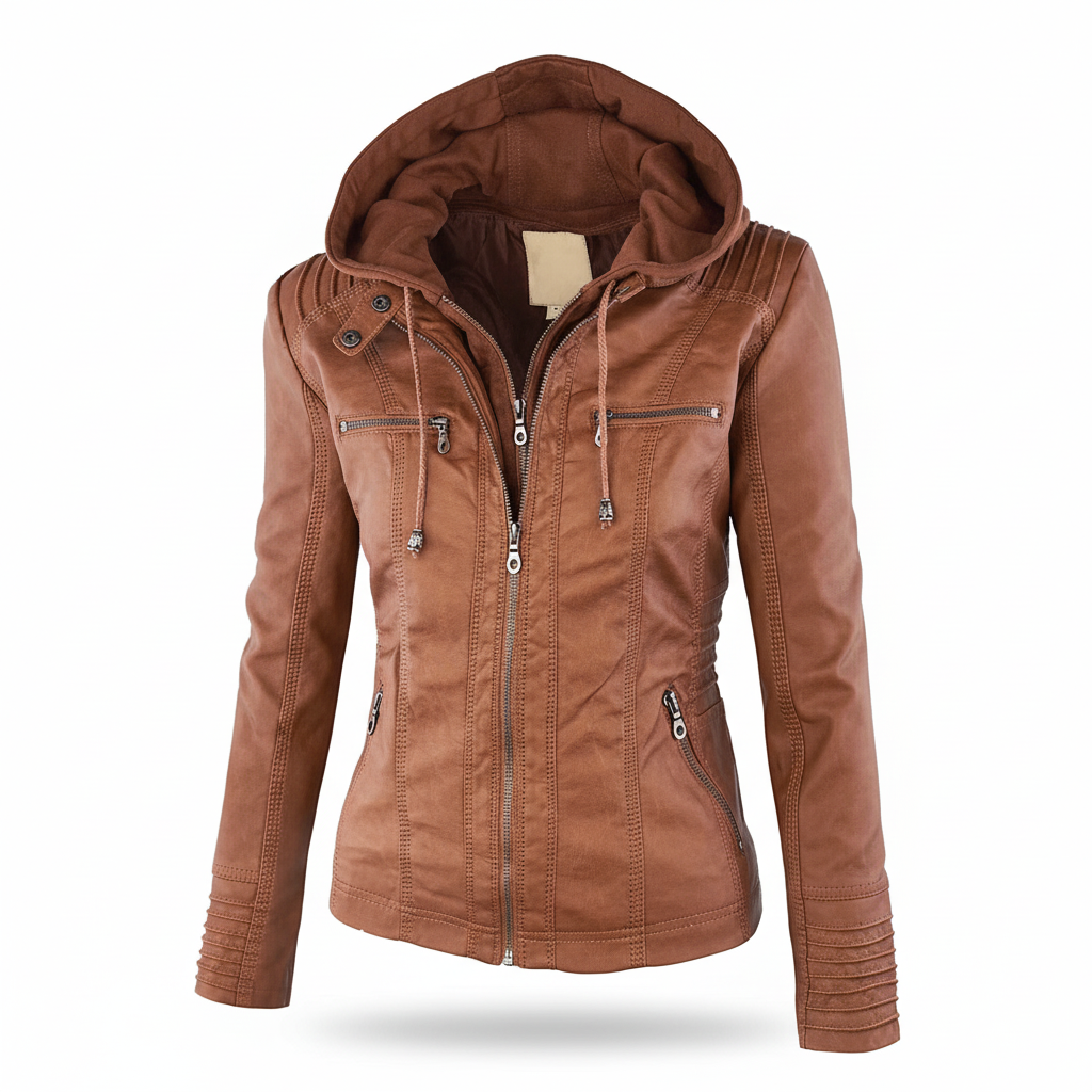Leren jack met hood