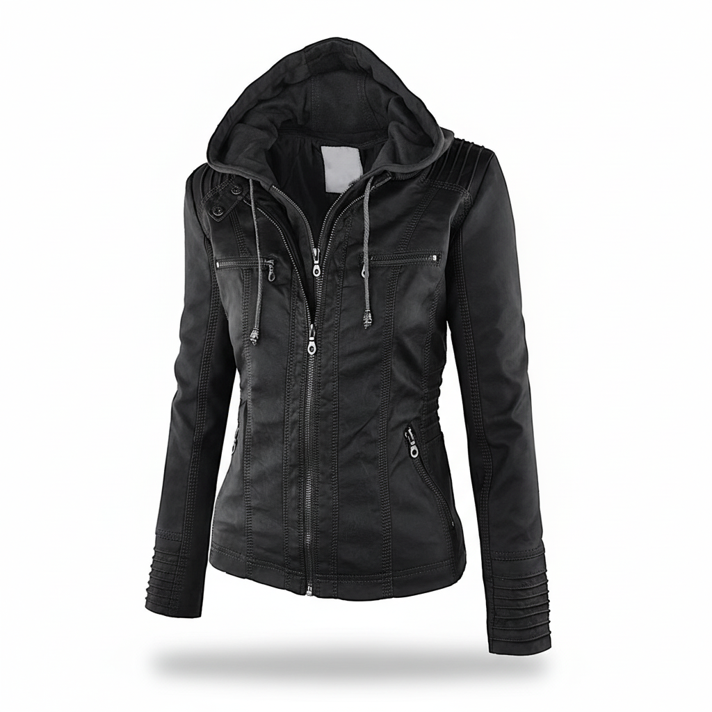 Leren jack met hood