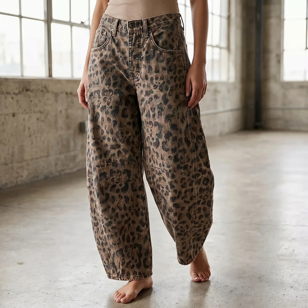 Luipaardprint barrel jeans