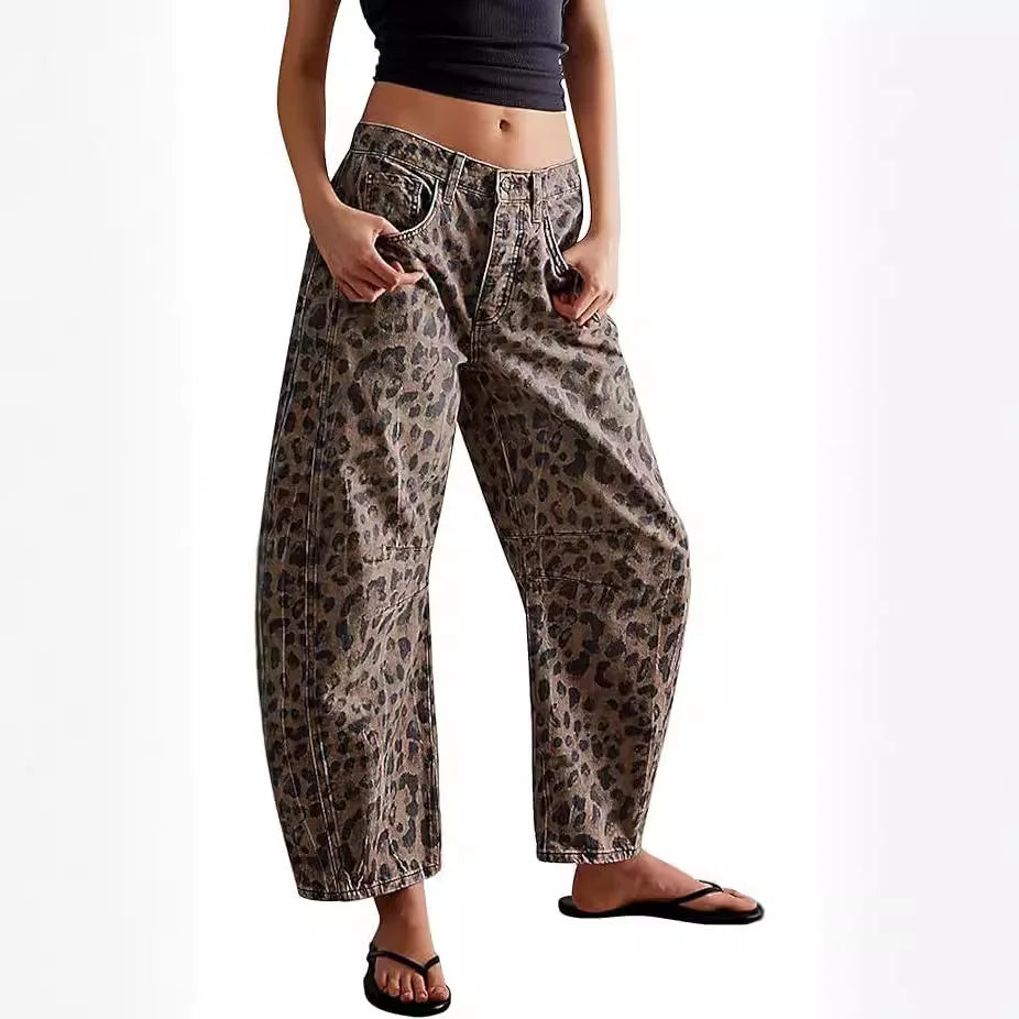 Luipaardprint barrel jeans