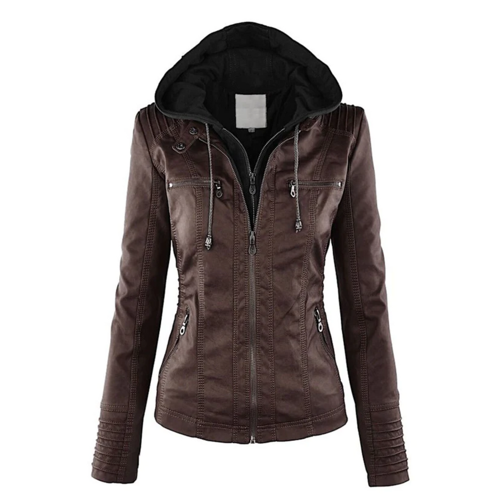Leren damesjas met capuchon