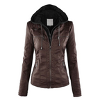 Leren damesjas met capuchon