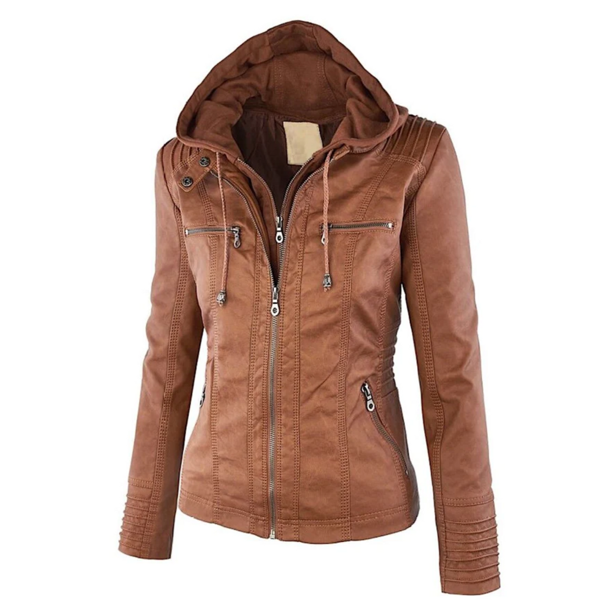 Leren damesjas met capuchon