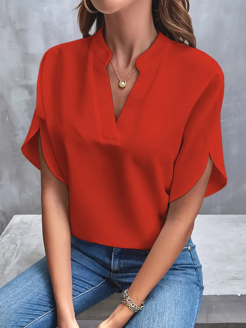 Lichtgewicht blouse met korte mouwen en V-hals