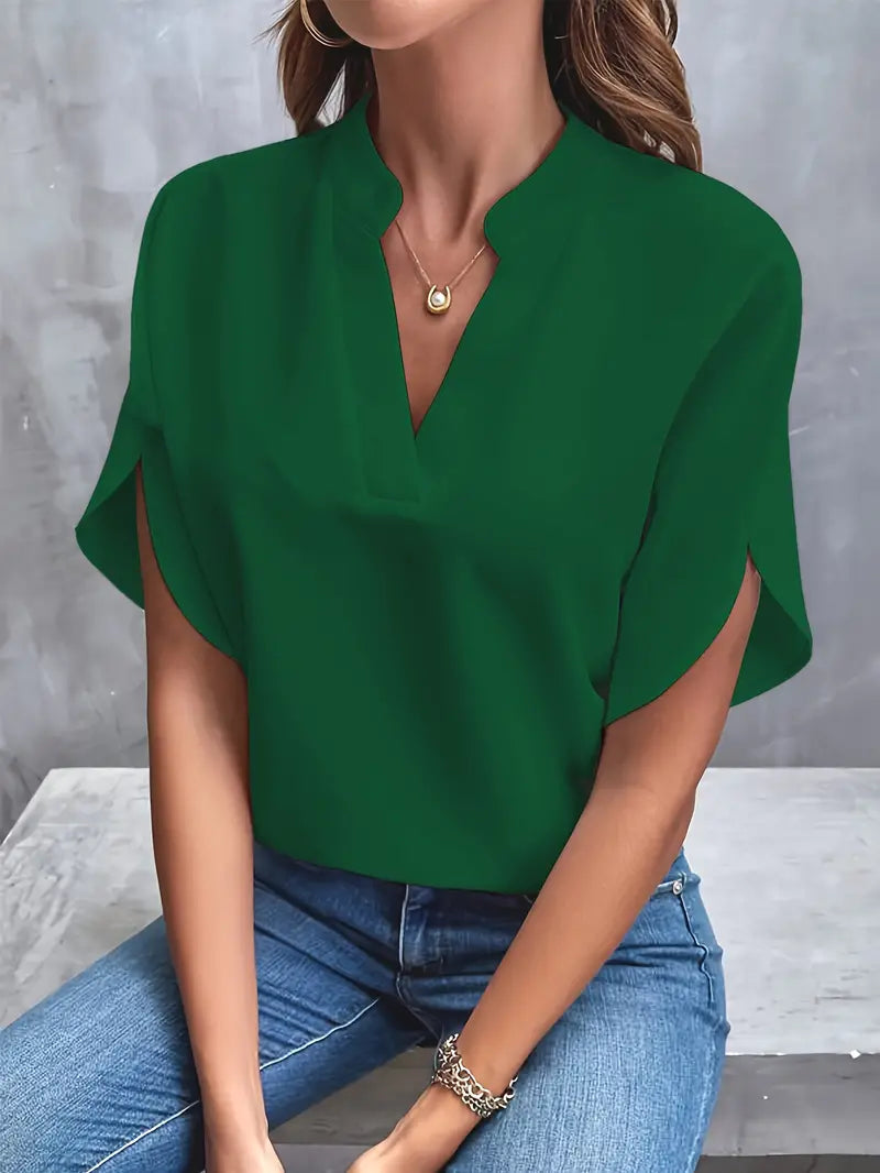 Lichtgewicht blouse met korte mouwen en V-hals