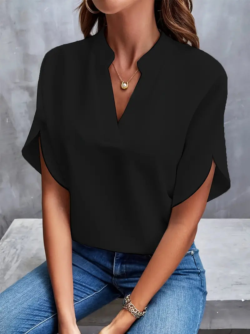 Lichtgewicht blouse met korte mouwen en V-hals