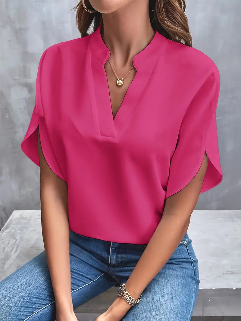 Lichtgewicht blouse met korte mouwen en V-hals