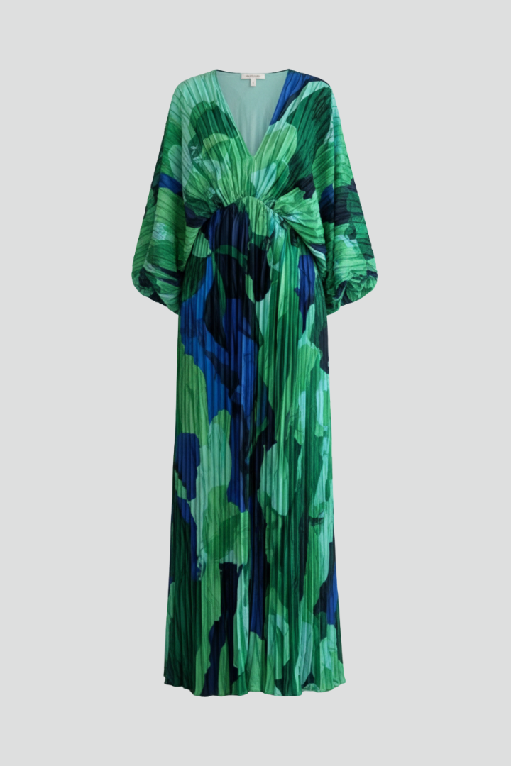 Lexi | Geplooide maxi-jurk met V-hals en zijsplit
