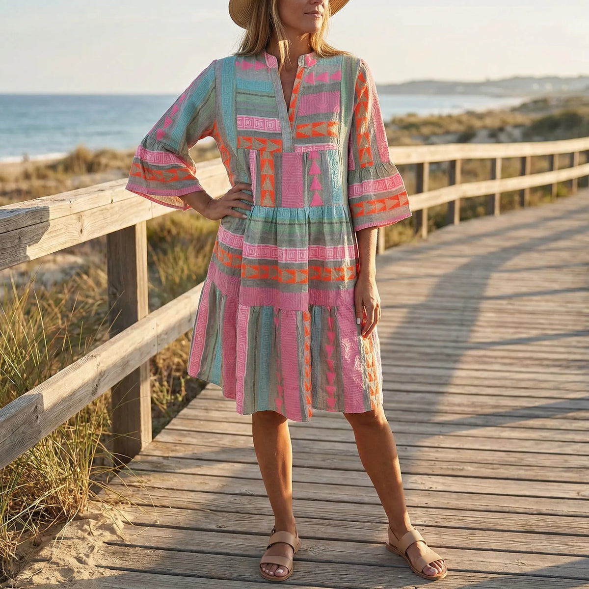Loszittende midijurk met geometrisch patroon