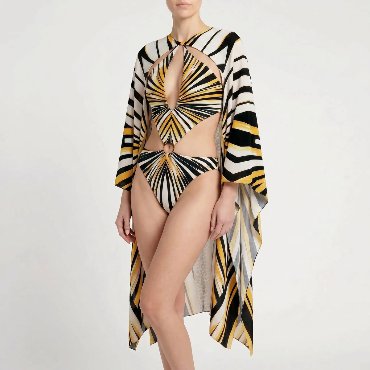 Monokini met lange mouwen en cut-out