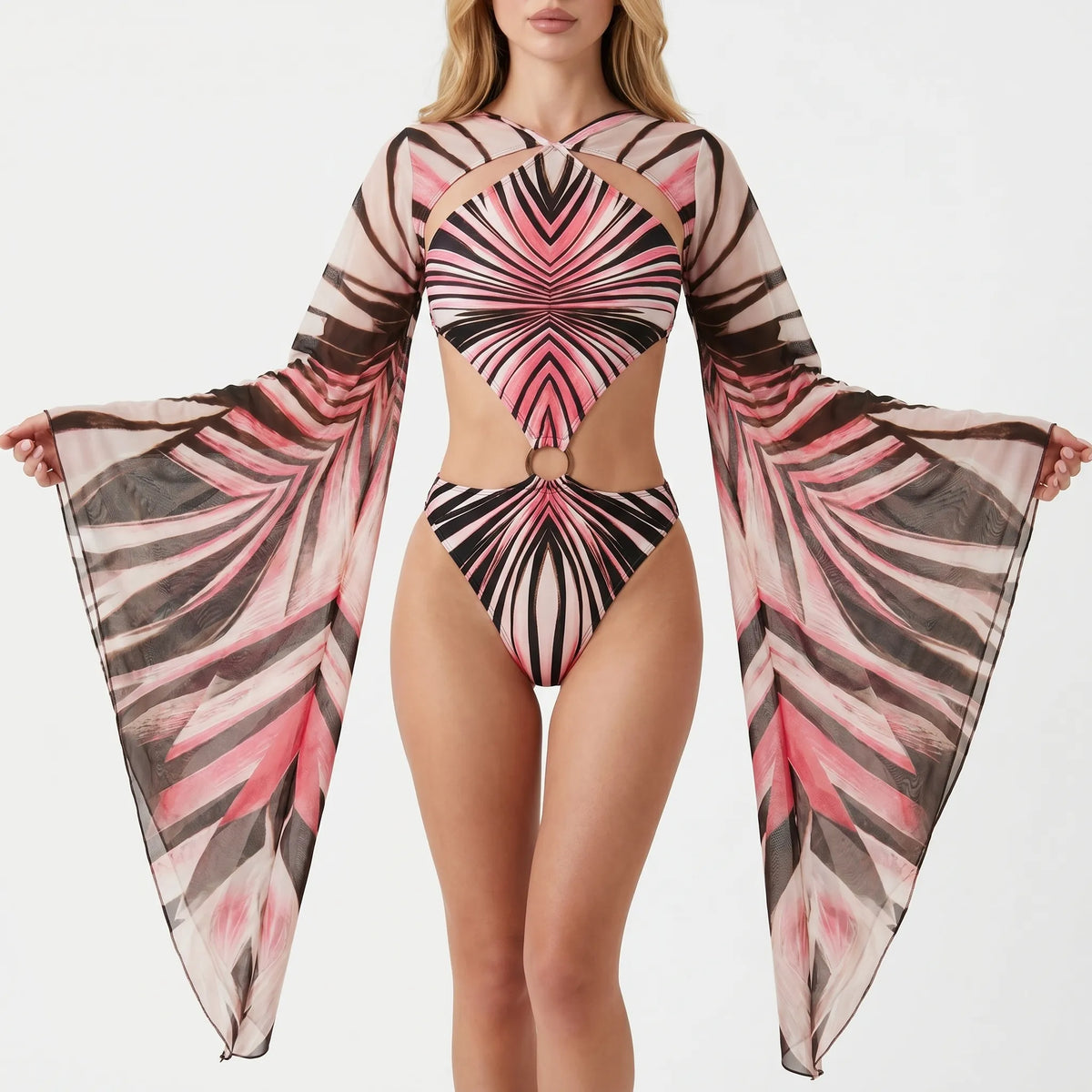 Monokini met lange mouwen en cut-out