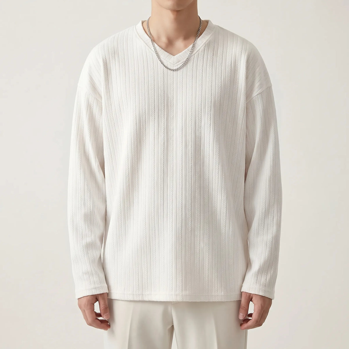 T-shirt met V-hals en lange mouwen, losse pasvorm