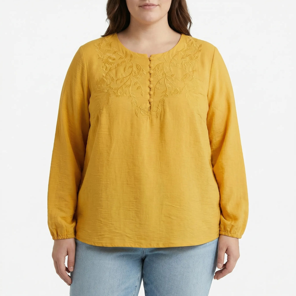 Loszittend geborduurd shirt met lange mouwen