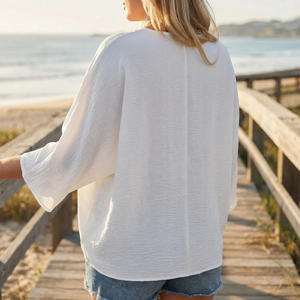 Losse v-halsblouse met lange mouwen