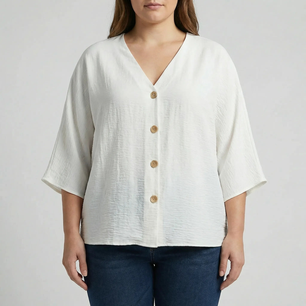 Losse v-halsblouse met lange mouwen