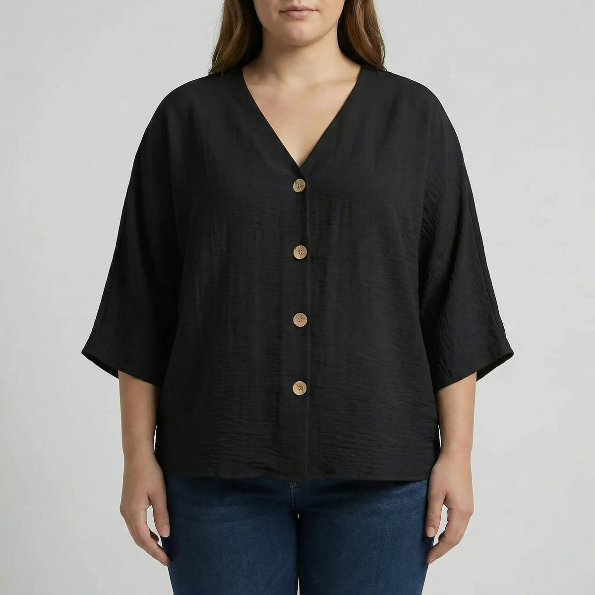 Losse v-halsblouse met lange mouwen