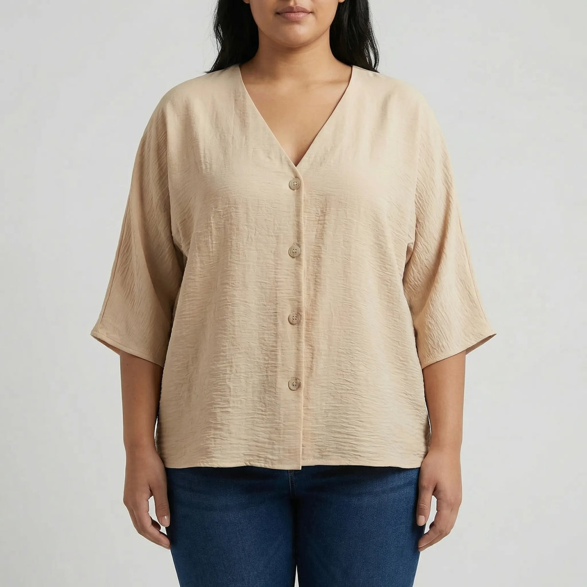 Losse v-halsblouse met lange mouwen