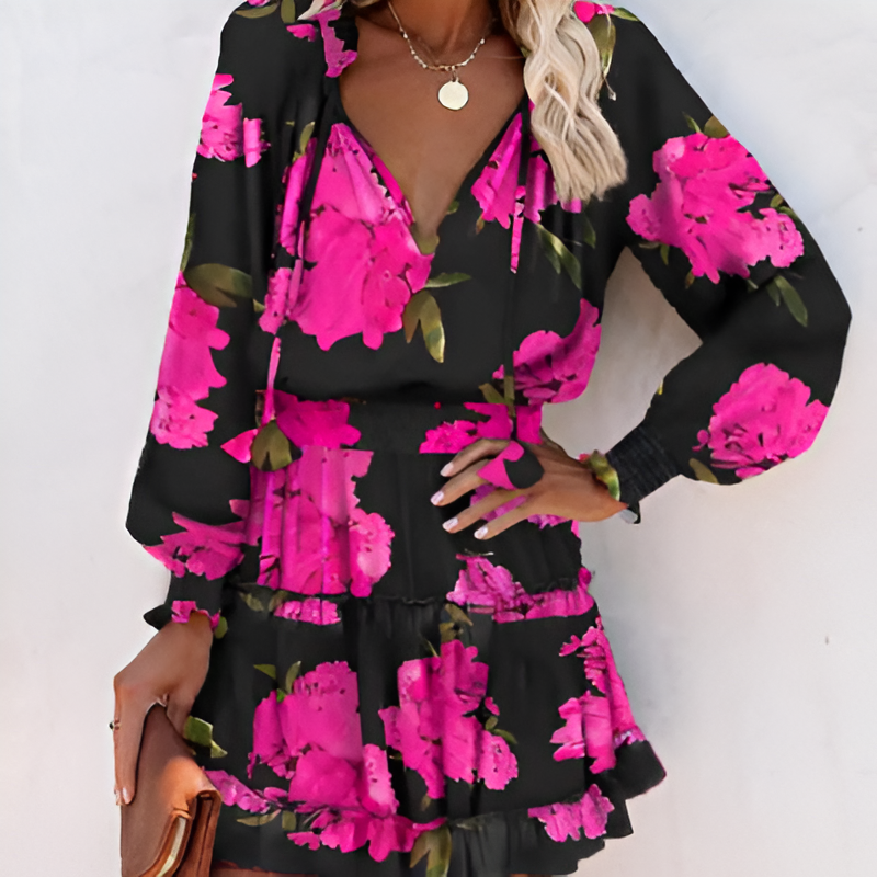 Vrolijke zomerjurk met print en ruches