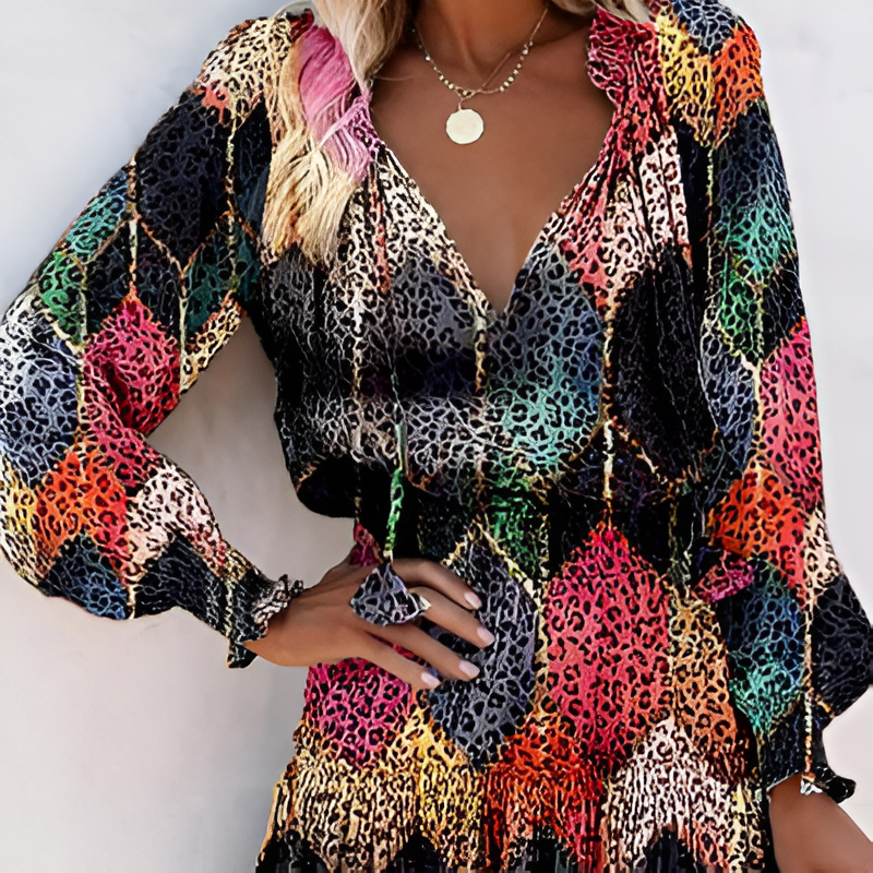 Vrolijke zomerjurk met print en ruches