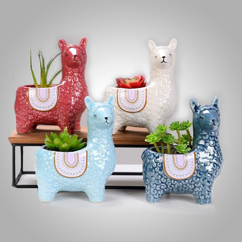 Bloempot met alpacamotief