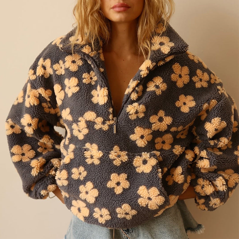 Maite | Losse damesfleecetrui met bloemenpatroon