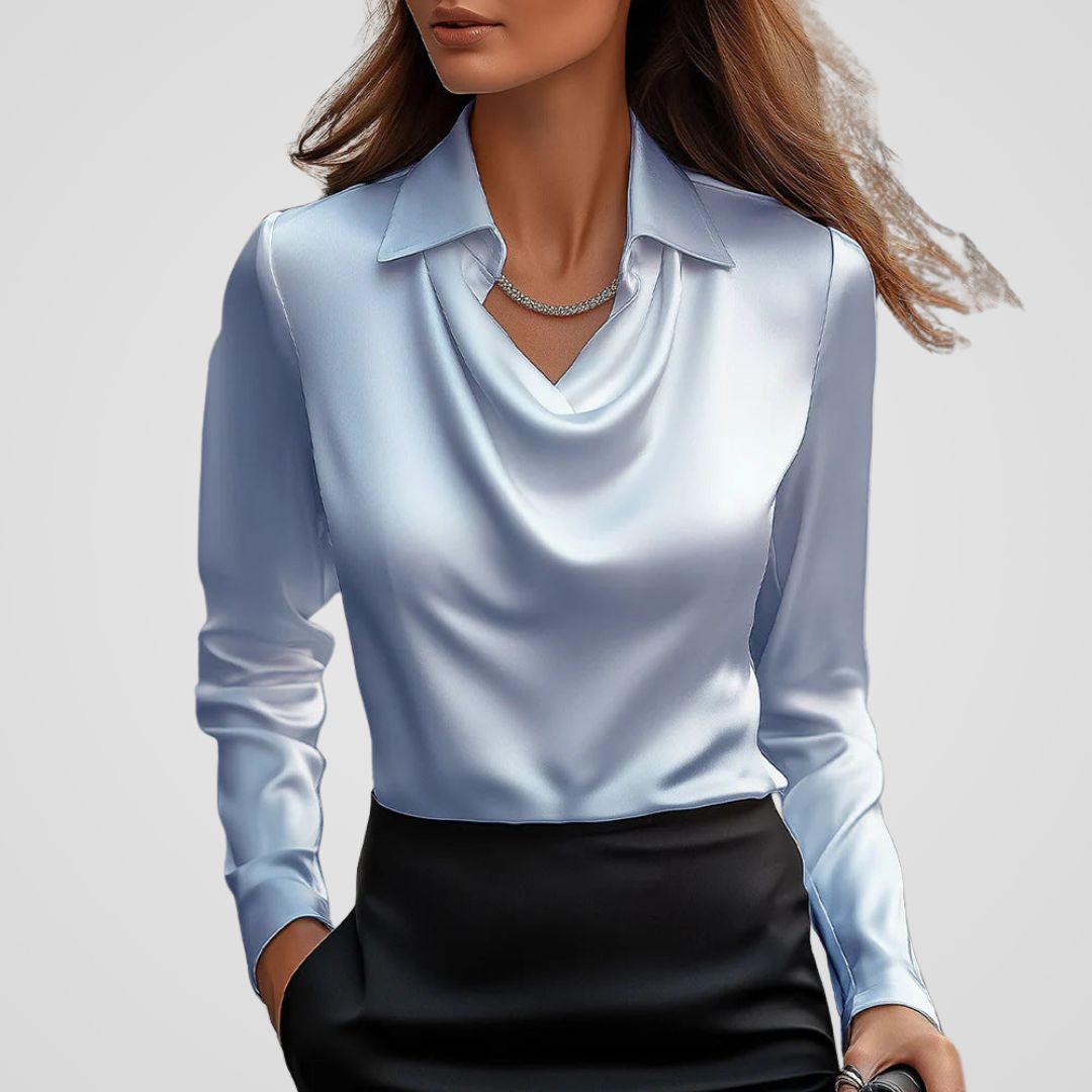 Edina | Satijnen blouse met gedrapeerde hals